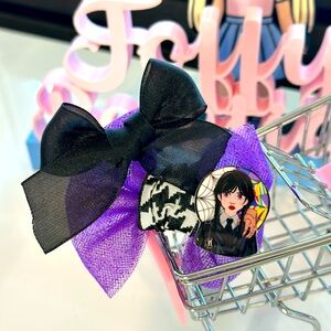 Chic Black and Purple Bow Hair Clip for Kids